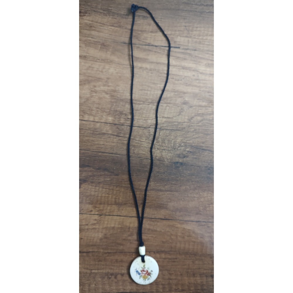 Flower Pendant Black Cord Necklace 27" J81 - Picture 4 of 5